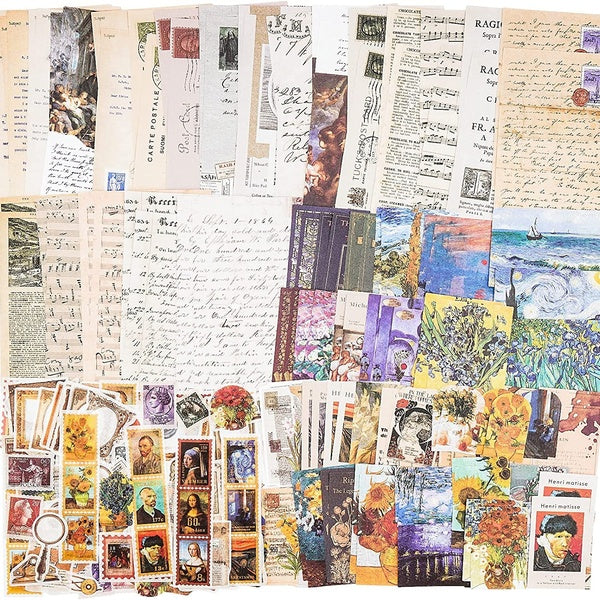 Vintage Scrapbook Supplies Pack (200 Pieces) for Art Journaling Bullet Junk Journal Planners DIY Paper Stickers Craft Kits Notebook Collage Album Aes