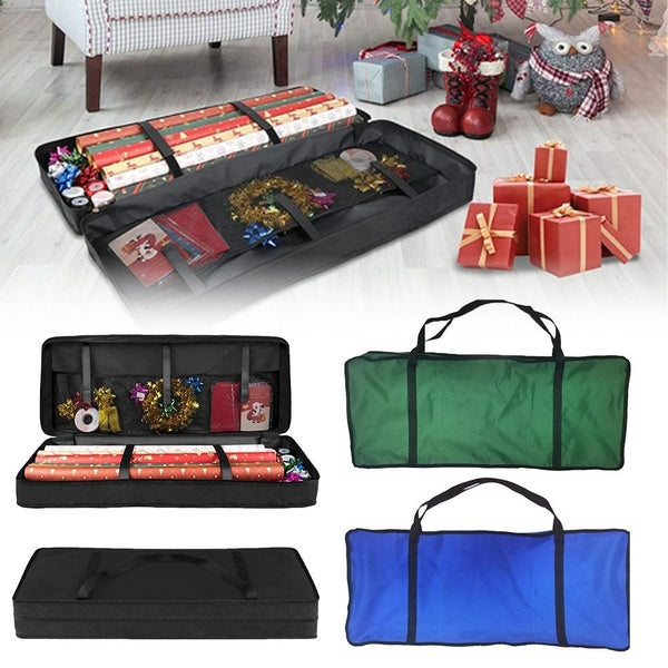 Christmas Wrapping Paper Storage Containers Foldable Water Resistant Gift Wrap Organizer with Pockets Handles for Ribbon Card Bows Gift Bag Underbed