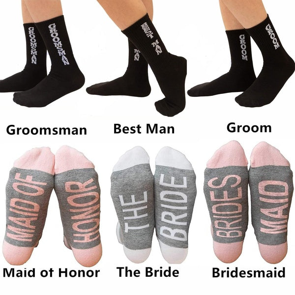 1 Pairs Bride Groom Best Man Groomsman Bridesmaid Maid of Honor Socks Gifts For Wedding Party