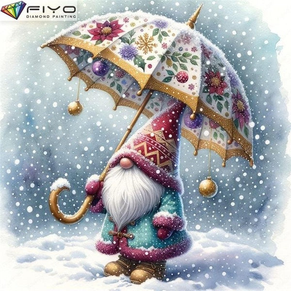 FIYO The Little Gnome With The Umbrella DIY 5D Diamond Painting Full Drill with Number Kits Home and Kitchen Fashion Mosaic Diamond Painting Canvas W