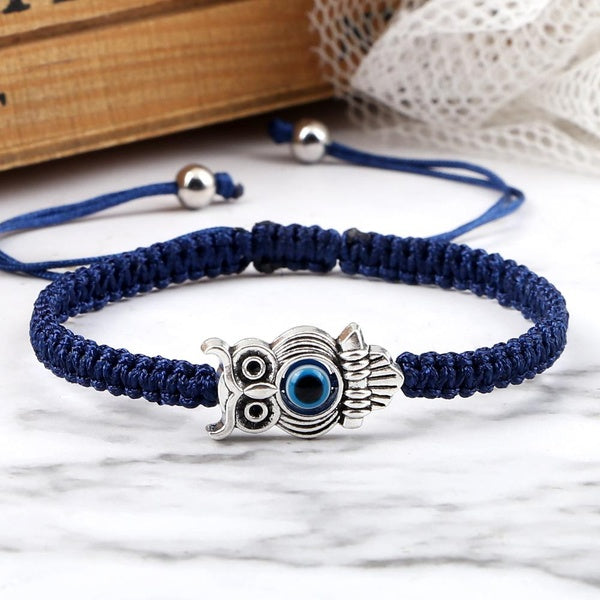 Bracelet porte-bonheur réglable pour femmes hommes fait à la main noir rouge chaîne fil corde hibou charme Bracelets tressés amitié bijoux cadeau