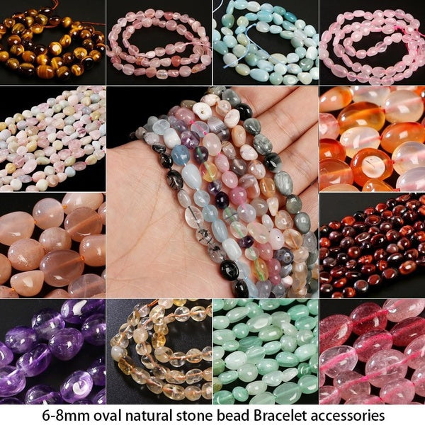 6-8MM Oval Natural Stone Beads for Jewelry Making Rose Quartz-Aquamarine-Amethyst-Agate-sunstone-Morgan DIY Bracelet Accessories Matron Inn
