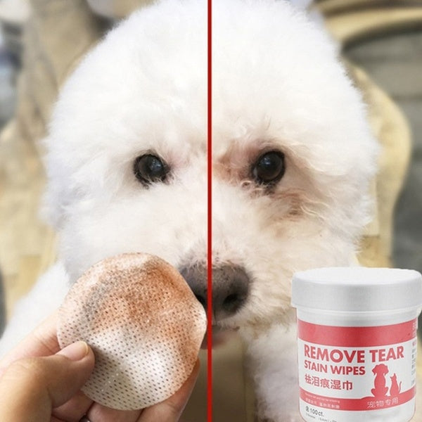 100Pcs Eye Tear Stain Remover Wipes for Cats & Dogs Natural Eye Crust Treatment for White Fur 100 Pre Soaked Cotton Pads