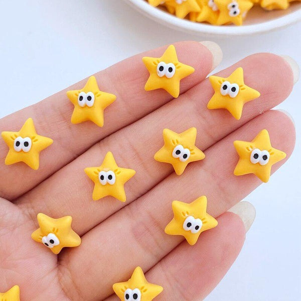 30pcs 11MM Yellow Starfish Resin Flat Back Cabochon Star Biscuit Nail Enhancement Charm Diy Phone Beauty Nail Art Decoration