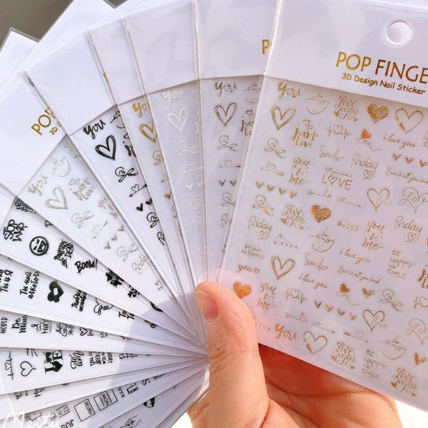 3D Self-adhesive Nail Stickers Decals Valentine's Day Love Heart Nail Design Nail Art Decoration