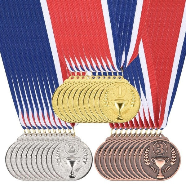 30 Pieces Gold Silver Bronze Award Metals, 2 Inch Award Medals 1st 2nd 3rd Prize with Neck Ribbon for Games Sports Competitions