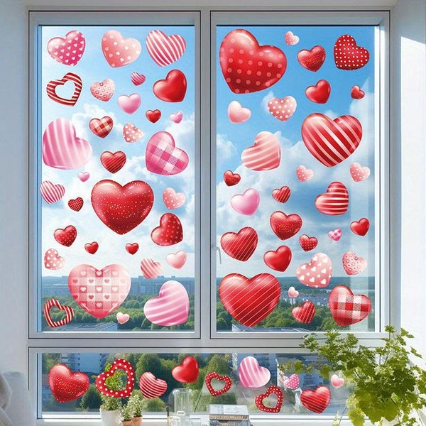 85pcs Valentine's Day Heart Window Clings PVC Decals for Glass Windows Perfect for Wedding & Anniversary Celebrations