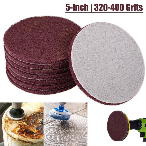5-inch Scrub Pad, 320-400 Grits Drill Power Brush Tile Scrubber Cleaning Scouring Pads Abrasive Buffing Pads