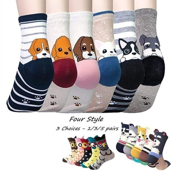 Womens Casual Socks - Cute Crazy Lovely Animal Cats Dogs Owls Art Pattern Good for Gift