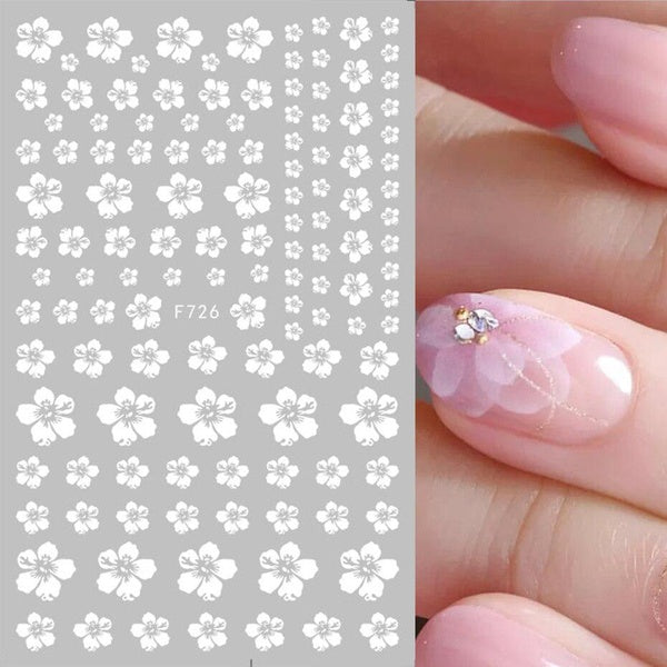 1pcs Cherry Blossom Nails Stickers White Gold Flower Leaf Decals Tattoo Sticker Self Adhesive Summer Nail Accessories NLF726
