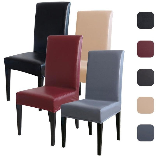 Removable Washable Dining Chair Covers, Solid Pu Leather Waterproof and Oilproof Stretch Dining Chair Protector Cover Slipcover for Home Hotel Weddin