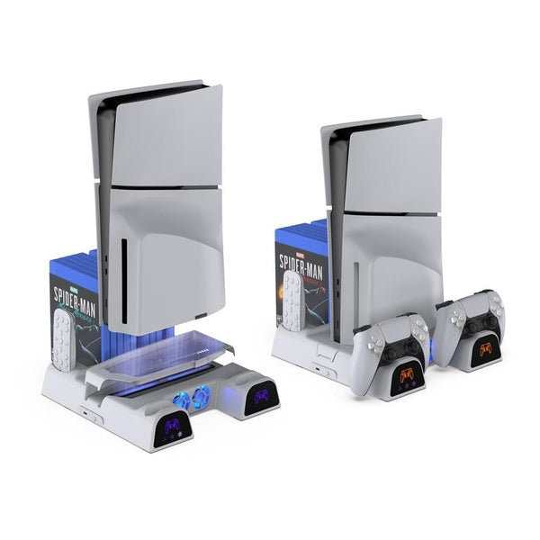 PS5 Accessories Vertical Stand Cooling Fan,for PS5-PS5 SLIM Disc & Digital Editions Dual Controllers Charger,Suction Cooling Fan with Charging Dock S