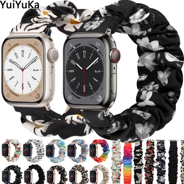 YuiYuKa Nylon Chouchou Bracelet pour Smart Watch Ultra 49mm 8 7 41mm 45mm Bande Élastique Souple Ceinture Femme-Fille Bracelet pour Iwatch Series 5 4