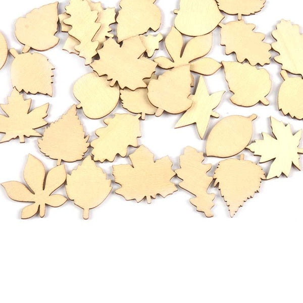 25Pcs 25-35mm Multi Type Leaves Natural Wood Crafts DIY Scrapbook Supplies Unfinished Wooden Ornaments Arts Home Decor c3416