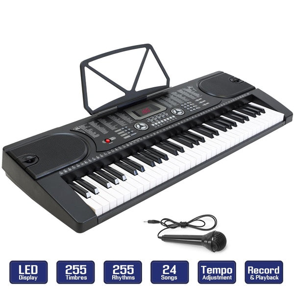 61-Key Electronic Piano Keyboard with LCD Display & Microphone - Black