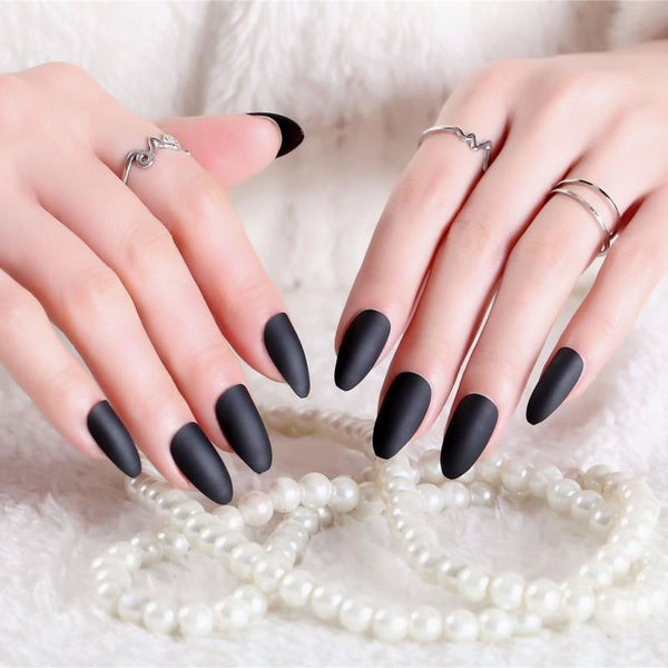 Matte Almond Press on Nails Medium Stiletto Oval Full Cover Fake Nails Colored Acrylic Tips Manicure Artificial Fingernails 12 Sizes for Girls Women