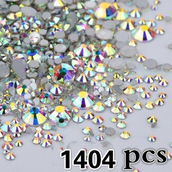 1404 pcs Mix 8 Size Glass Crystal AB Rhinestones Flat Back Round Nail Art Stones Non Hotfix Clear Strass Crystals for DIY MYH