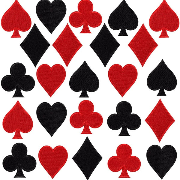 Lot de 24 patchs de cartes à jouer, patchs de poker à repasser sur les vêtements, appliques brodées de jeu pour jeans, chapeaux, sacs, vestes (noir e