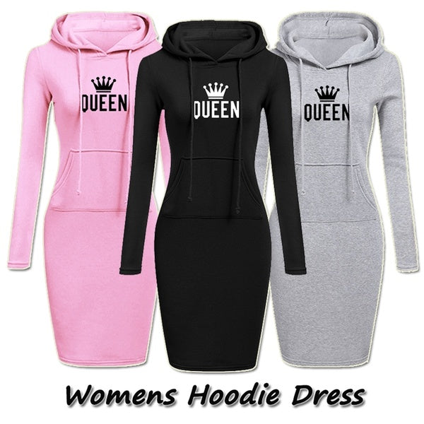 Women Hoodie Dress Long Sleeve Hoodie Casual Hooded Jumper Pockets Sweater Tops