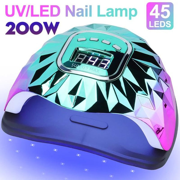 200W UV LED Nail Lamp, 45 LEDs Nail Dryer with 4 Timer Setting for Curing All Gel Nail Polish with Motion Sensing Professional Manicure Salon Nail Ar