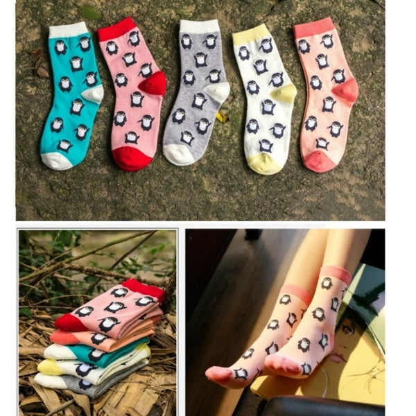 Cartoons Penguin Casual Cotton Warm Short Socks Knitted Winter Autumn Candy Color Elastic Stretch Breathable Socks Women Gifts