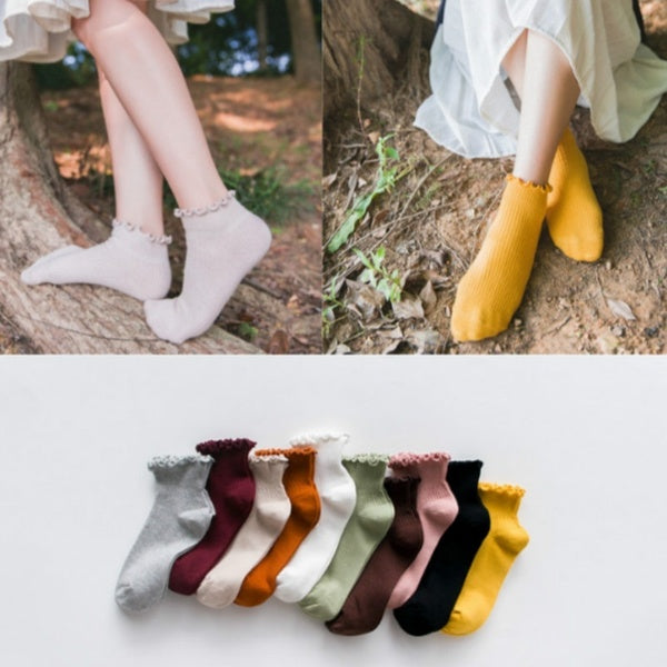 Women Spring Autumn Cute Ruffle Socks Cotton Socks for Girl