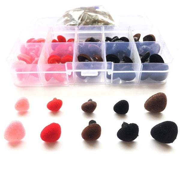 70 pcs - boîte rose - rouge - noir - marron multicolore flocage triangulaire'sécurité jouet Triangle velours nez pour ours en peluche poupées feutrag