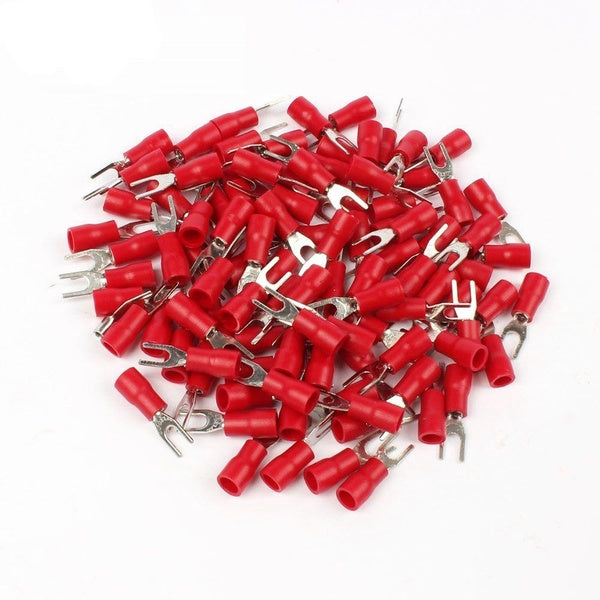 100PCS Red SV1.25-3-4-5-6 Insulated Fork Cable Wire Terminal Connector Electrical Crimp Terminal