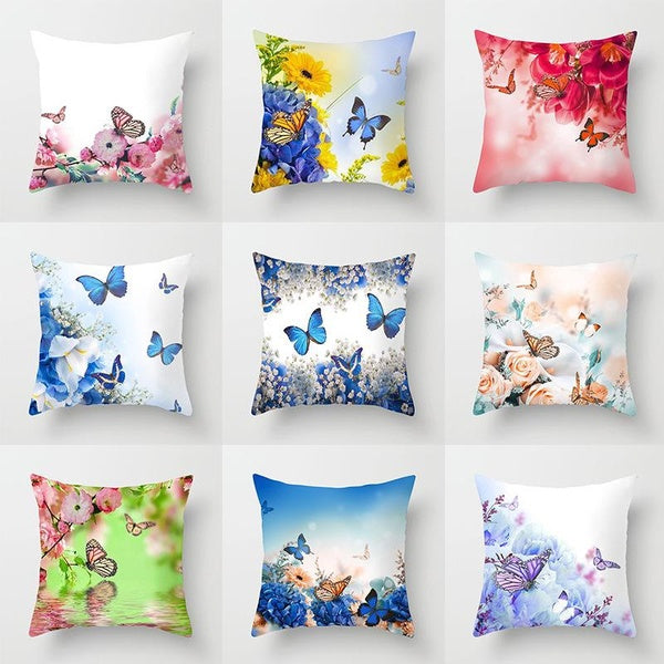 Butterfly Flowers Cushion Cover Pillow Cover for Sofa Office Waist Back Cover Home Decorative Pillowcase Decoration 45x45cm