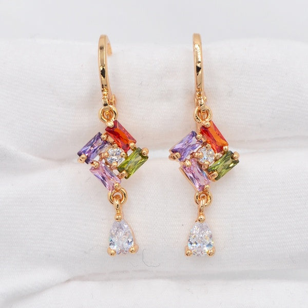 Boucles d'oreilles pendantes multicolores en zircone cubique carrée CZ Bijoux