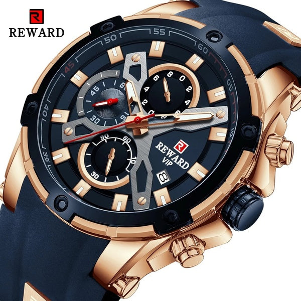 Récompense marque bleu Silicone hommes montres haut à la mode chronographe Sport montre étanche Quartz hommes montre-bracelet Relogio Masculino