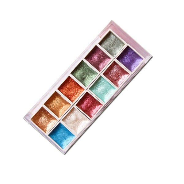12 couleurs solides nacrées couleur de l'eau Pigment peintures ensemble paillettes aquarelle métallique Pigment Art fournitures
