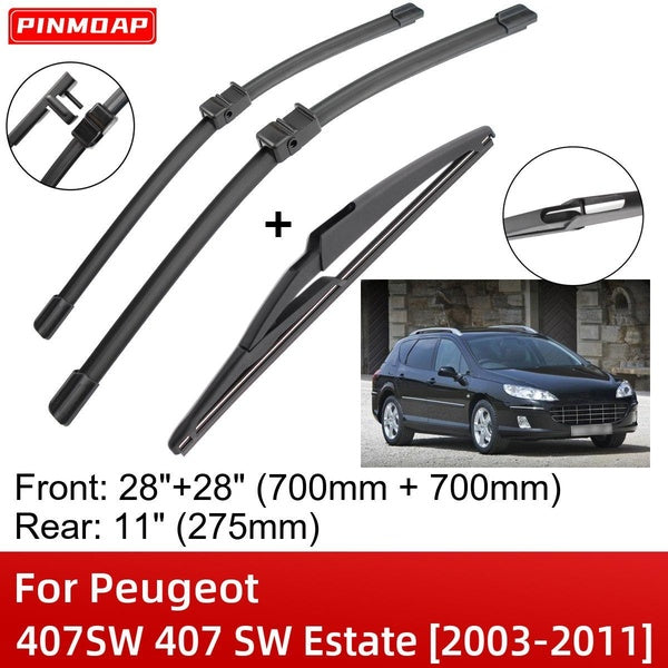Car Wiper Blades For Peugeot 407SW 407 SW Estate 2003-2011 28" 28" 11" Front Rear Wiper Blades Brushes Cutter Accessories 2003 2004 2005 2006 2007 20