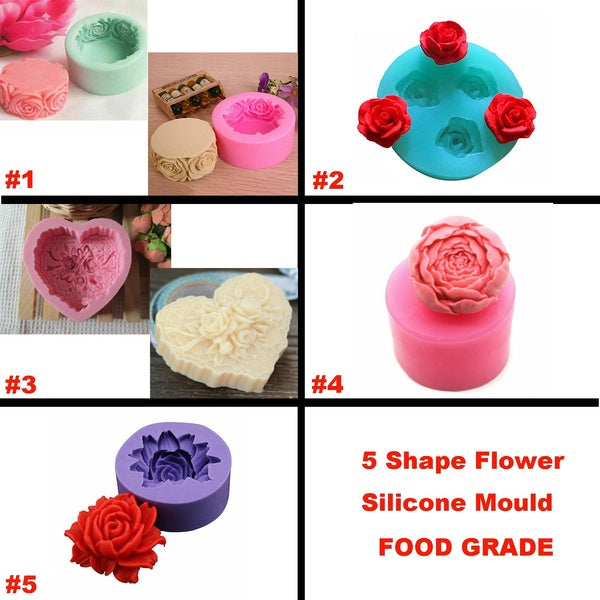 1PC Flower Bloom Rose shape Silicone Fondant Soap 3D Cake Mold Cupcake Jelly Candy Chocolate Decoration Baking Tool Moulds 5 Shape