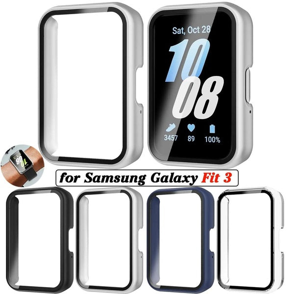 PC Glass Case for Samsung Galaxy Fit 3，Accessories All-around Anti-scratch Frame Bumper Tempered Glass Screen Protector for Galaxy Fit3（1 Pcs）