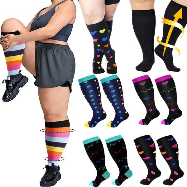 1Pair Plus Size Compression Socks For Women and Men Wide Calf 20-30mmhg Extra Large Knee High Support For Circulation