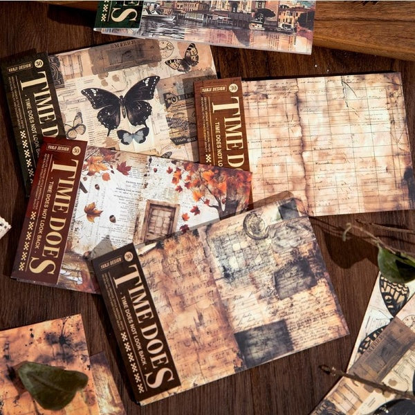 30Pcs Vintage Time Series Scrapbooking Paper Material Perfect for Collage Journaling Diy Craft Handmade Supplies