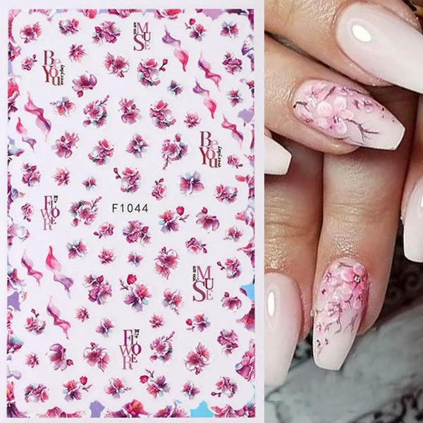 New 3D Purple Flower Nail Sticker Decals Sunflower Rose Magazine Letters Nail Art Decorations Sticker Adhesive Tattoo Manicure