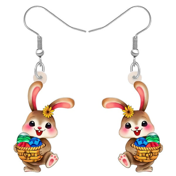 Boucles d'oreilles en acrylique en forme d'aufs de Pâques, de lapin, de lièvre, de panier, pendantes, bijoux pour femmes, filles, enfants, cadeaux de