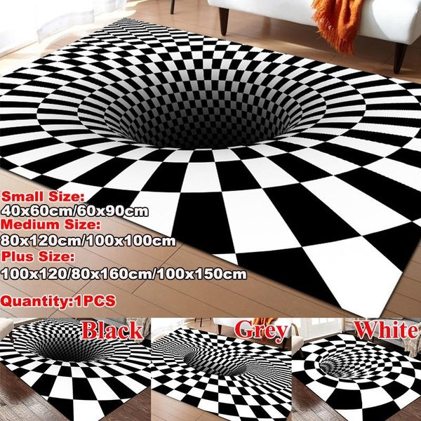 3D Magic Checkered Vortex Optical Illusions Non Slip Area Rug Anti-Slip Floor Mat Doormat, for Living Dinning Room Bedroom 6 Sizes 40*60cm-60*90cm-80