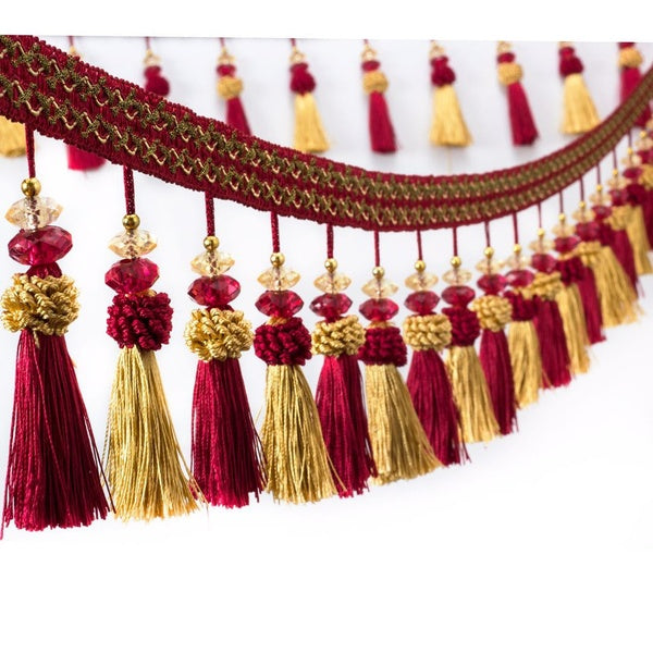 Tassel Fringe Hanging Ball Trim Tape for Curtain Braided Bead Trimming for Lampshades 2 yards