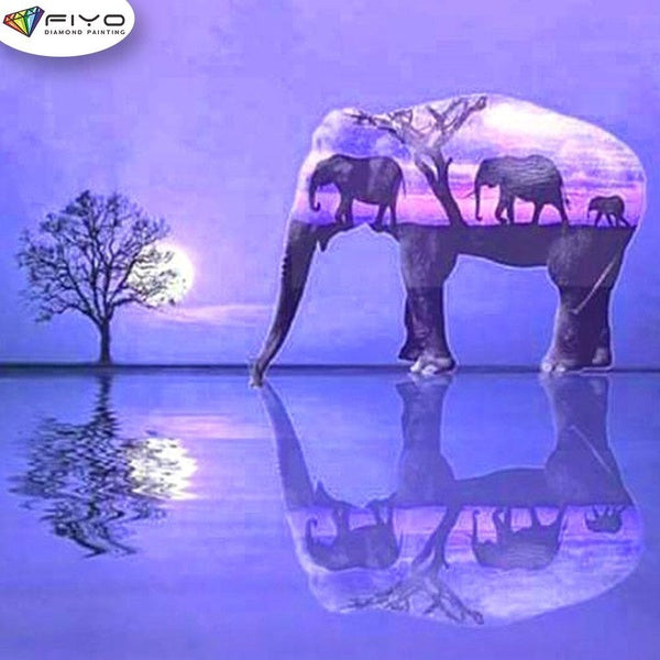 FIYO Elephant on Water Diamond Painting Kits For Adults DIY 5D Diamond Mosaic Diamond Painting Home and Kitchen Fashion Canvas Pictures Wall Decorati