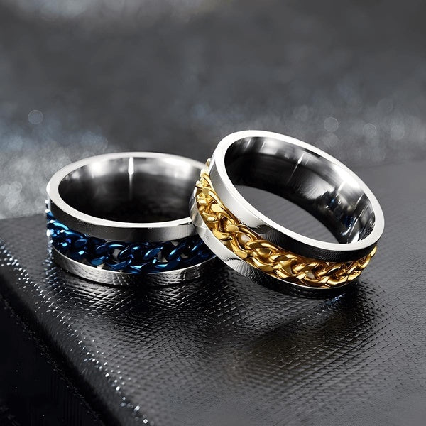 Fashion Jewellery Fashion Women Mens Steel Rotatable Chain Band Ring Finger Spinner Ring Toy