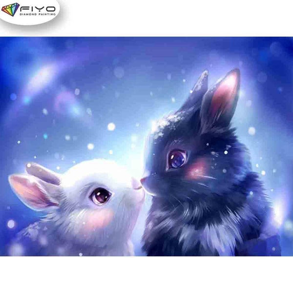 FIYO Cute Rabbit Diamond Painting Kits For Adults DIY 5D Diamond Mosaic Diamond Painting Home and Kitchen Fashion Canvas Pictures Wall Decoration Gif