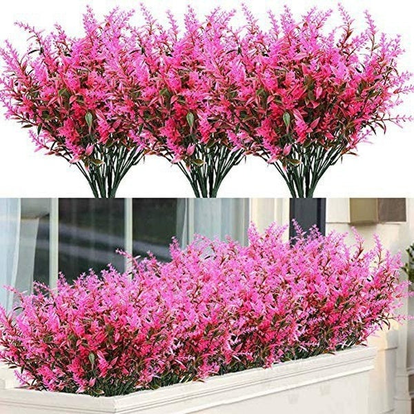 8Bundles-Pack Outdoor Artificial Lavender Fake Flowers UV Resistant Shrubs Plants No Fade Faux Plastic Greenery for Hanging Plants Garden Porch Windo