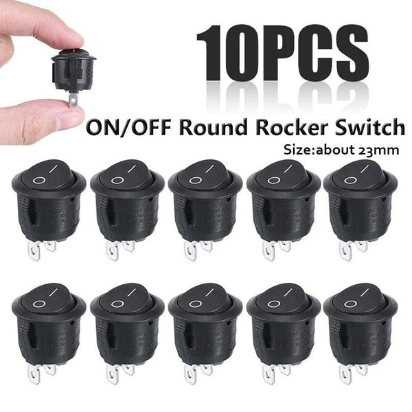 10 Pcs-pack Mini Round Black ON-OFF Power Switch Car Boat Rocker 2 Pin Switches Household Appliances