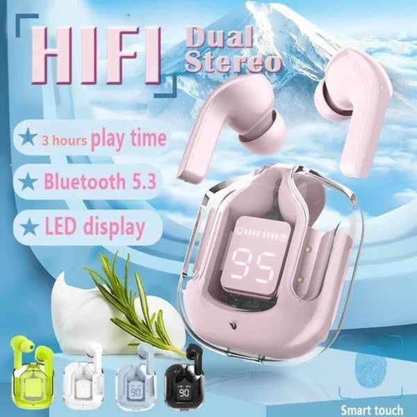 2024 The New Fashion Transparent Earphones Bluetooth 5.3 Wireless Earbuds, HiFi Dual Stereo Headphones 3hrs Play Time Microphone Mini in-Ear Earbuds