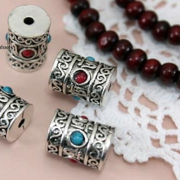 5pcs-lot tube Tibetan silver Dripping oil spacer Big hole plum lotus Loose Spacer Beads for DIY Jewelry Making bracelet kd5d h7b3