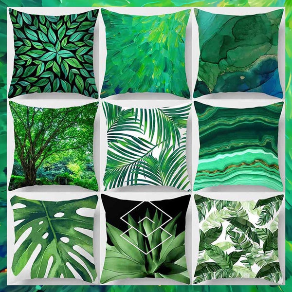 Deep forest green tone printing square pillowcase, used for home decoration, car sofa cushion cover(45cm * 45cm)