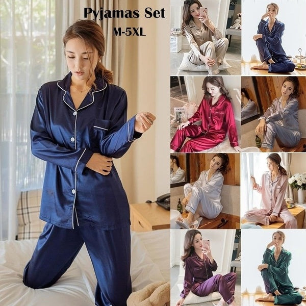 Newest Cute Women's Silk Satin 3 Piece Sleep Suit 3pcs Pajama Sets Sleepwear Big Plus Size (8 Colors, S-5XL)